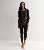 New Look Maternity Black Soft Touch Pyjama Set with Metallic Star Print
